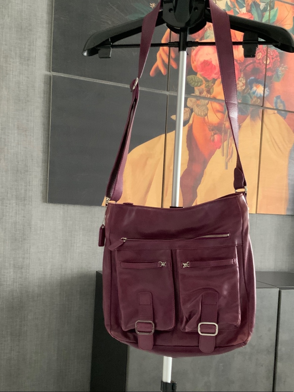Danier Deep purple Leather Shoulder Bag with Front Pockets